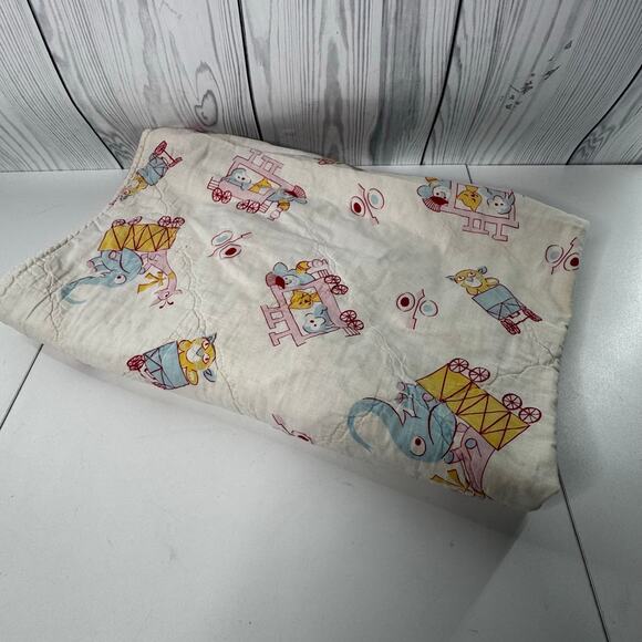 VTG Elephant Giraffe Circus Zoo Carldyke Quilted Baby Blanket Pink Blue - Picture 1 of 12